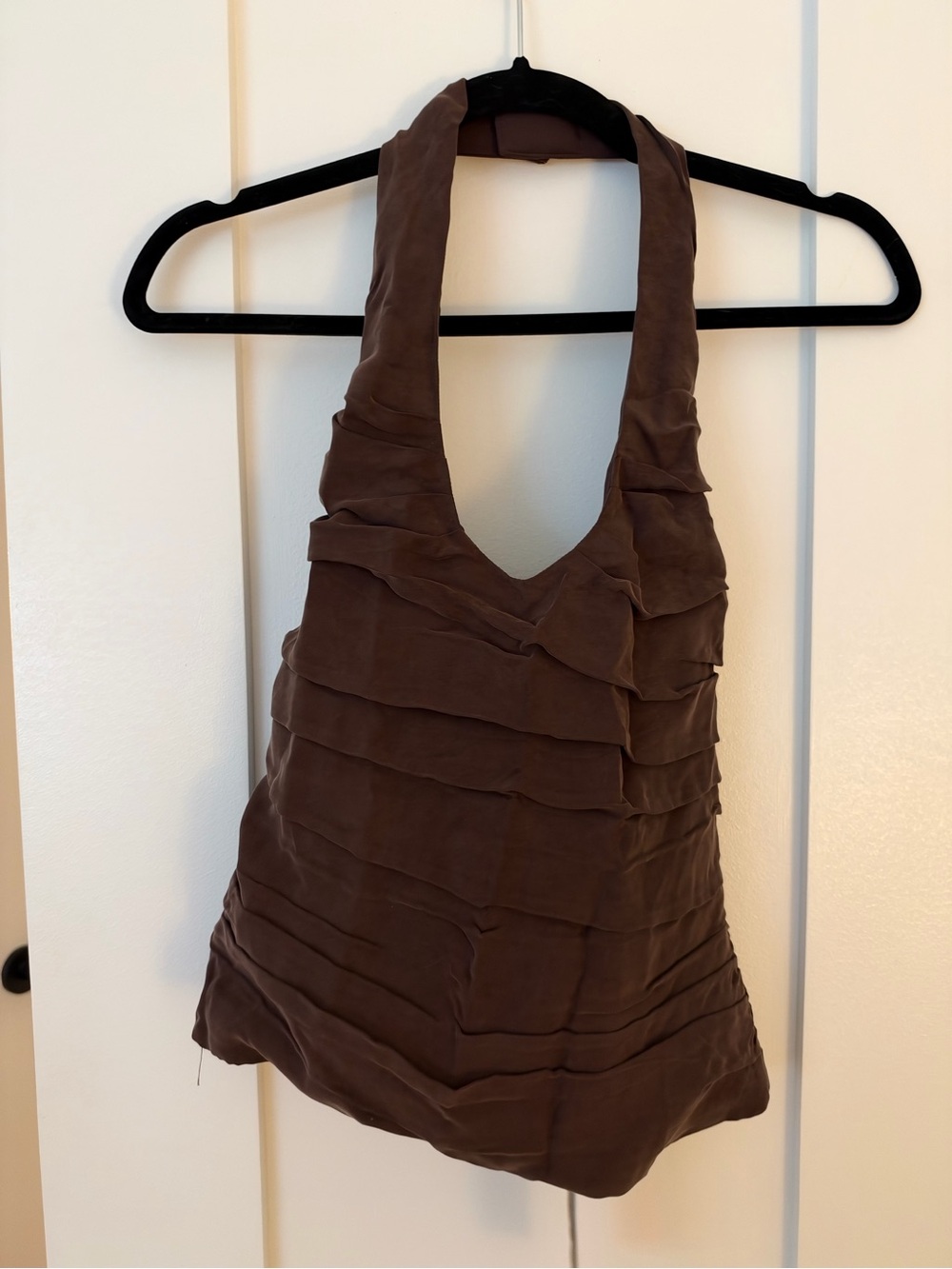 Meshki brown Ruffled Halter Tank Top